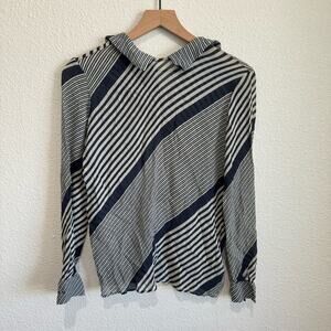 Vtg 70s 80s VALENTINO Women's 100% Silk Peter Pan Collar Striped Blue Size 40/6